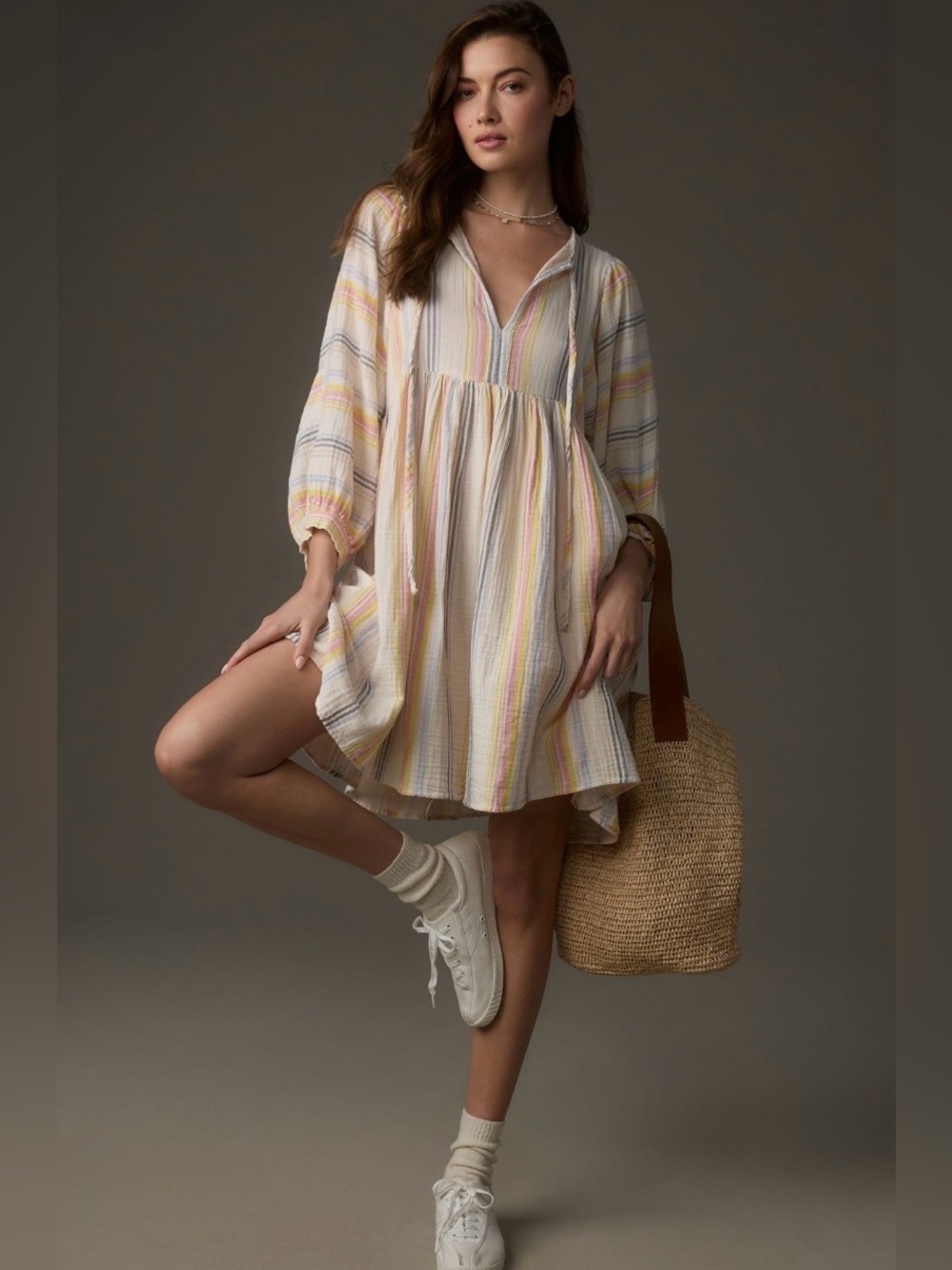 Anthropologie Sundry Long-Sleeve Babydoll Mini Dress Small NWT